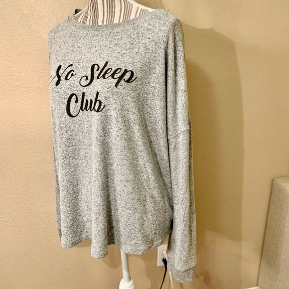 Free Press Sweatshirt Large “No Sleep Club” Script Oversized Rayon Poly Spandex - Picture 5 of 15